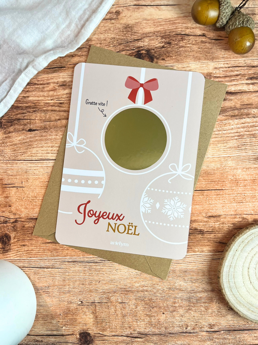 Carte à gratter "Boule de Noël" - beige